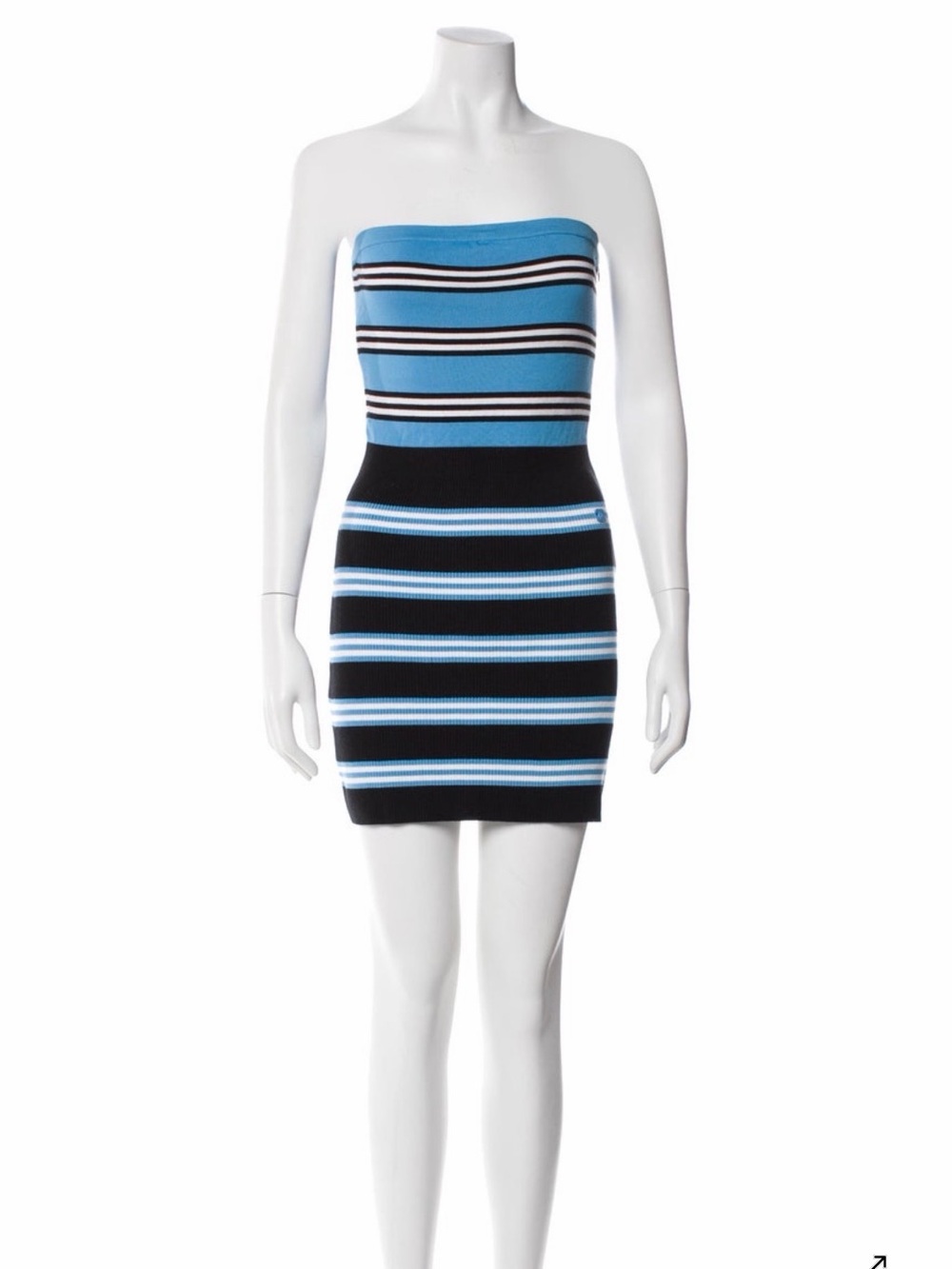 Authentic pre-fall 2024 CHANEL Blue, Black & White Striped Tube Knit Dress - Picture 10 of 11